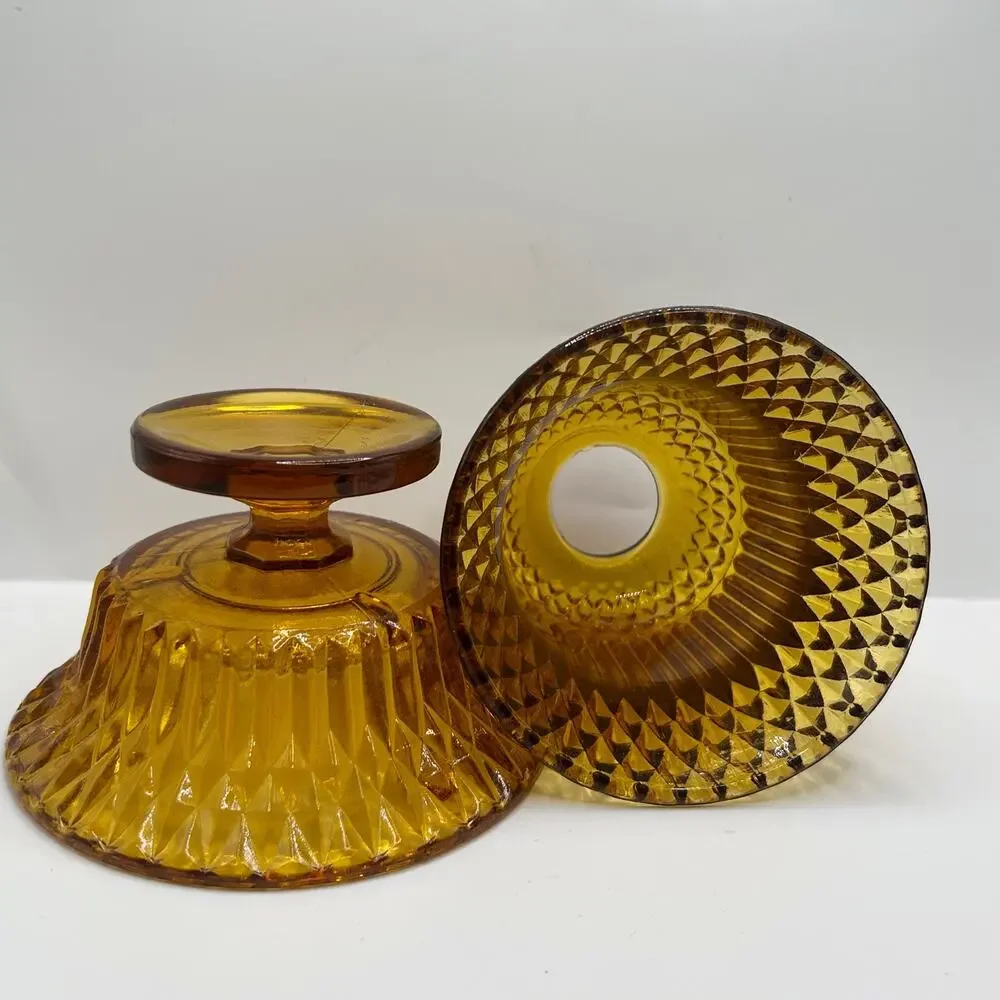 Vintage Indiana Glass Amber Diamond Point Optic Pattern Fairy Lamp EUC